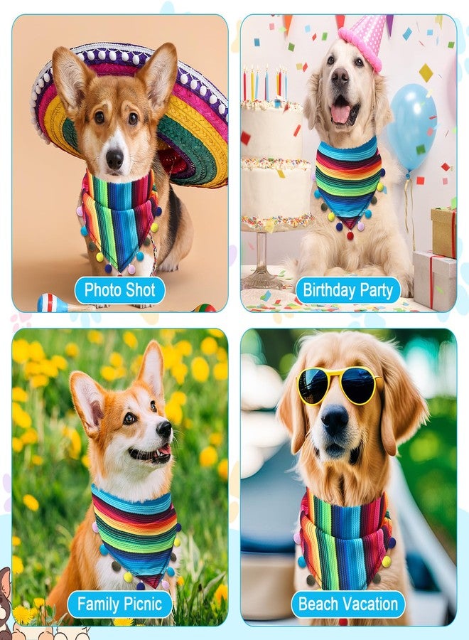 Cosblank 2 Pcs Mexican Dog Bandana Cinco De Mayo Fiesta Dog Costume Summer Mexican Pet Triangle Bib Adjustable with Pom Poms for Small Medium Pets Cats - Image 5